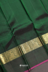Pink Forest Green Kanchivaram Silk Saree Pure Zari Peacock