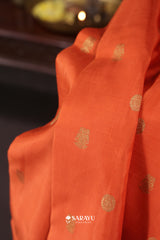 Coral Orange Royal Blue Kanchivaram Silk Saree Pure Zari