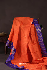 Coral Orange Royal Blue Kanchivaram Silk Saree Pure Zari