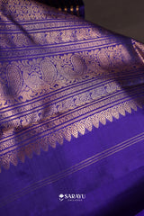 Coral Orange Royal Blue Kanchivaram Silk Saree Pure Zari