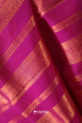 Pista Green Magenta Kora Kanjivaram Silk Saree Zari