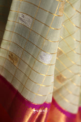 Pista Green Magenta Kora Kanjivaram Silk Saree Zari