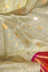 Pista Green Magenta Kora Kanjivaram Silk Saree Zari