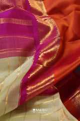 Pista Green Magenta Kora Kanjivaram Silk Saree Zari
