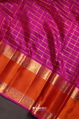 Pista Green Magenta Kora Kanjivaram Silk Saree Zari
