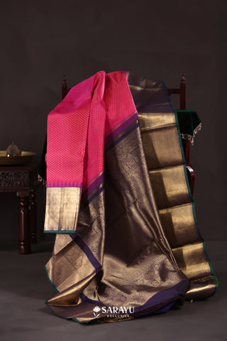 Rani Pink Royal Blue Kanchivaram Silk Saree Pure Zari