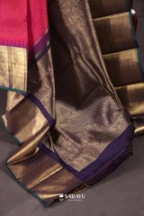 Rani Pink Royal Blue Kanchivaram Silk Saree Pure Zari