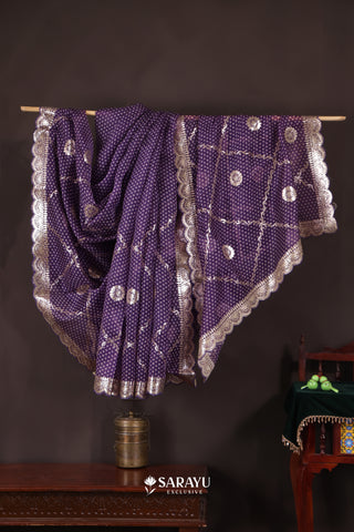 Purple Kora Banarasi Handwoven Saree with Zari Border