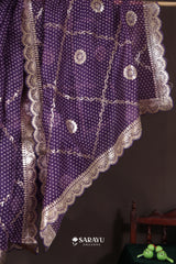 Purple Kora Banarasi Handwoven Saree with Zari Border