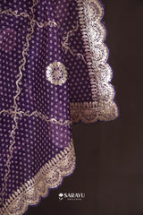Purple Kora Banarasi Handwoven Saree with Zari Border