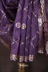 Purple Kora Banarasi Handwoven Saree with Zari Border