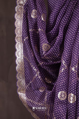 Purple Kora Banarasi Handwoven Saree with Zari Border