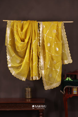 Sunshine Yellow Kora Banarasi Saree Zari Border