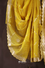 Sunshine Yellow Kora Banarasi Saree Zari Border