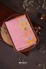 Blush Pink Banarasi Organza Saree Meenakari Floral Border
