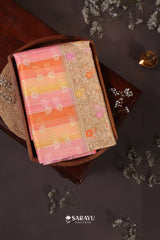 Rainbow Stripe Banarasi Organza Saree Meenakari Jaal Pallu