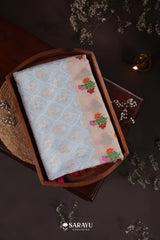 Powder Blue Ivory Banarasi Organza Saree Meenakari Border