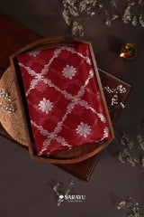 Red Handwoven Banarasi Organza Saree with Silver Zari Floral Weaving