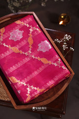 Magenta Banarasi Organza Saree Trellis Meenakari Jaal Border