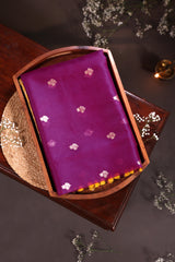 Deep Purple Gold Banarasi Organza Saree Meenakari Buti