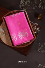 Hot Pink Banarasi Organza Saree with Zari Butta
