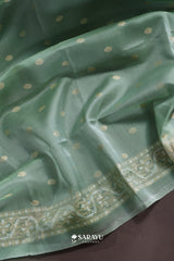 Pastel Sage Green Kora Banarasi Saree Paisley Floral Jaal Zari Border