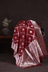 Red Handwoven Banarasi Organza Saree with Silver Zari Floral Weaving