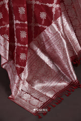Red Handwoven Banarasi Organza Saree with Silver Zari Floral Weaving
