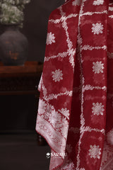 Red Handwoven Banarasi Organza Saree with Silver Zari Floral Weaving