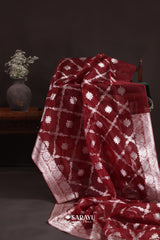 Red Handwoven Banarasi Organza Saree with Silver Zari Floral Weaving