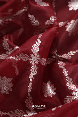 Red Handwoven Banarasi Organza Saree with Silver Zari Floral Weaving