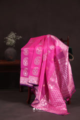 Hot Pink Banarasi Organza Saree with Zari Butta