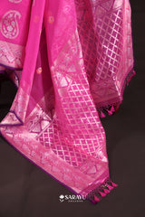 Hot Pink Banarasi Organza Saree with Zari Butta