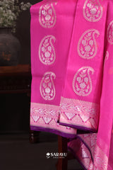 Hot Pink Banarasi Organza Saree with Zari Butta