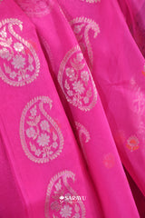 Hot Pink Banarasi Organza Saree with Zari Butta