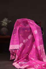 Hot Pink Banarasi Organza Saree with Zari Butta