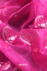 Hot Pink Banarasi Organza Saree with Zari Butta