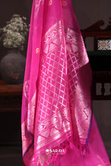 Hot Pink Banarasi Organza Saree with Zari Butta
