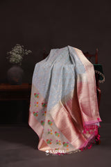 Powder Blue Ivory Banarasi Organza Saree Meenakari Border
