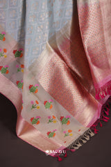 Powder Blue Ivory Banarasi Organza Saree Meenakari Border