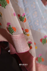 Powder Blue Ivory Banarasi Organza Saree Meenakari Border