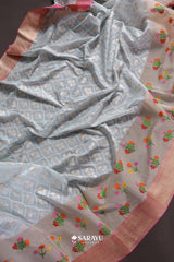 Powder Blue Ivory Banarasi Organza Saree Meenakari Border