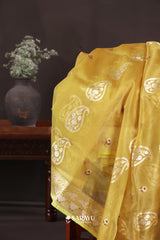 Mustard Banarasi Organza Saree Zari Buttas Pallu