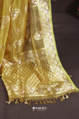 Mustard Banarasi Organza Saree Zari Buttas Pallu