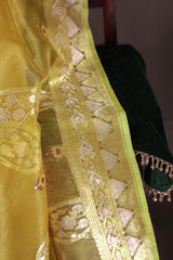 Mustard Banarasi Organza Saree Zari Buttas Pallu