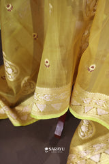 Mustard Banarasi Organza Saree Zari Buttas Pallu