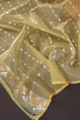 Mustard Banarasi Organza Saree Zari Buttas Pallu