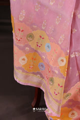 Blush Pink Banarasi Organza Saree Meenakari Floral Border