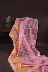 Blush Pink Banarasi Organza Saree Meenakari Floral Border
