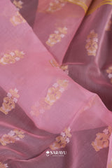 Blush Pink Banarasi Organza Saree Meenakari Floral Border